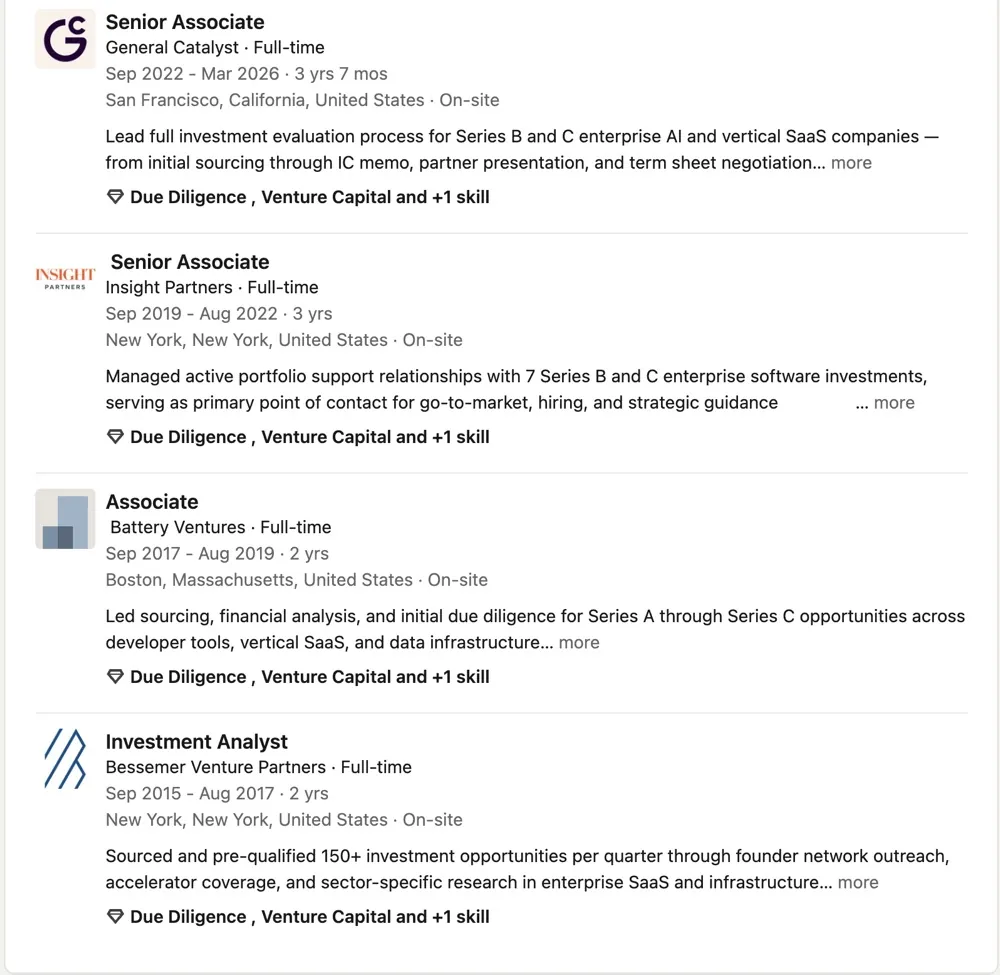 Experience section of a LinkedIn profile edited by PowerIn